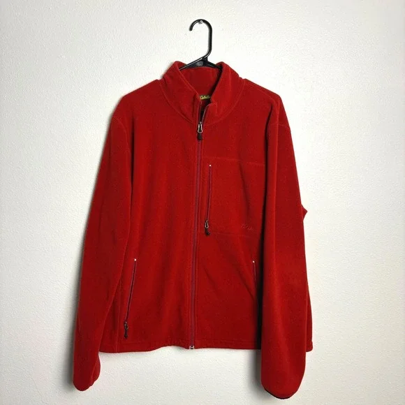 Cabelas Mens Polartec Fleece Jacket Red Full Zip Chest Pocket XL Outdoor Hiking - Picture 2 of 10